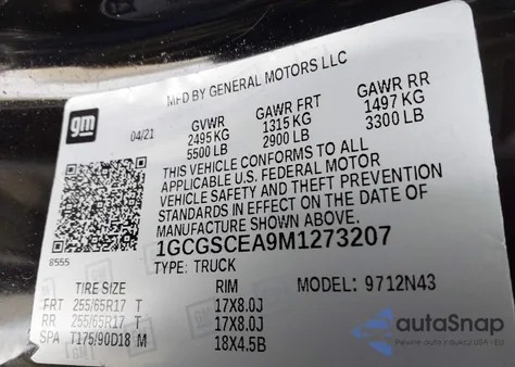 2021 Chevrolet Colorado 2Wd Short Box Lt из США, поврежденный, VIN 1GCGSCEA9M1273207